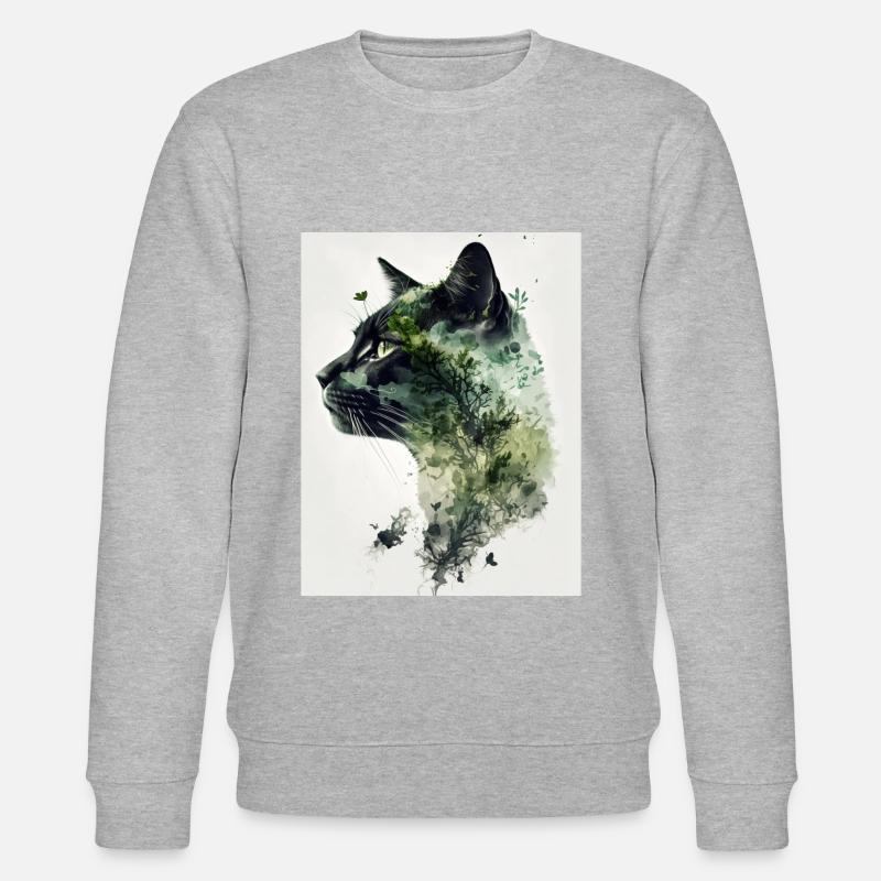 Chat et forêt à double exposition - Sweat bio CHANGER Stanley/Stella Unisexe - gris chiné