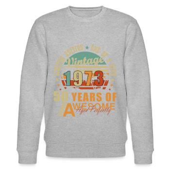 Year of construction 1973 - 50 years old - Stanley/Stella CHANGER Unisex Organic Sweatshirt - heather grey - Front - Nik (191cm) & Marisol (170cm)