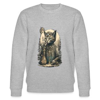 Egypt Cat Smoke with hookah Amazing Design - Stanley/Stella CHANGER Unisex Organic Sweatshirt - heather grey - Front - Nik (191cm) & Marisol (170cm)