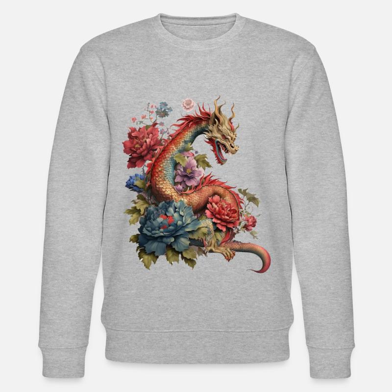 Dragon avec des fleurs - Sweat bio CHANGER Stanley/Stella Unisexe - gris chiné