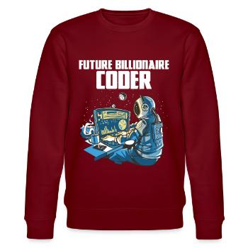 Future billionaire coder - Stanley/Stella CHANGER Unisex Organic Sweatshirt - burgundy - Front - Nik (191cm) & Marisol (170cm)