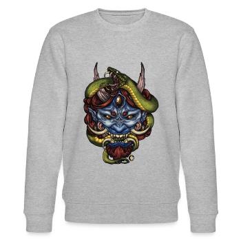 Serpent Bleu Oni Démon - Sweat bio CHANGER Stanley/Stella Unisexe - gris chiné - Devant - Nik (191cm) & Marisol (170cm)
