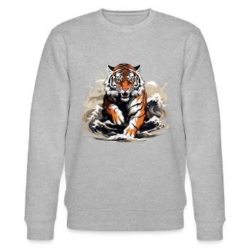 Tigre du Bengale Japonais Grande Vague Kanagawa - Sweat bio CHANGER Stanley/Stella Unisexe - gris chiné - Devant - Nik (191cm) & Marisol (170cm)
