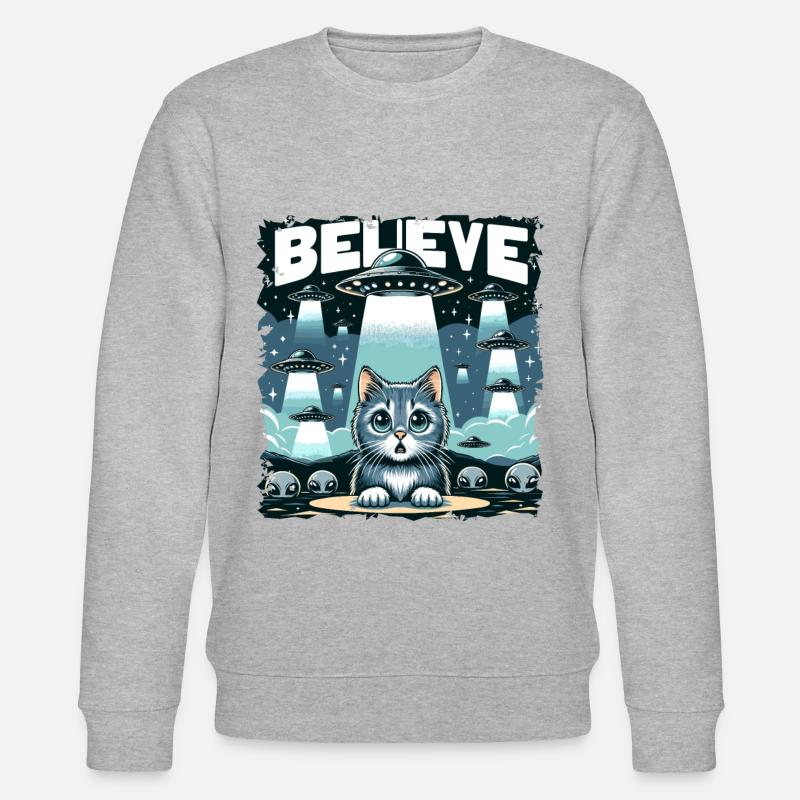 Lustiges Außerirdischer Alien Believe - Stanley/Stella Unisex Bio-Sweatshirt CHANGER - Grau meliert