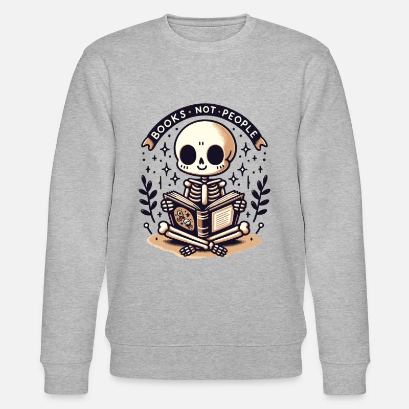 Bokelsker skjelett kjærlighet til å lese - Bøker ikke mennesker - Stanley/Stella CHANGER økologisk unisex-sweatshirt - gråmelert