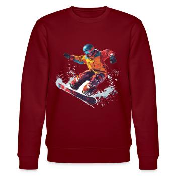 Winter Sports, Mountains, Snow, Snowboard - Stanley/Stella CHANGER Unisex Organic Sweatshirt - burgundy - Front - Nik (191cm) & Marisol (170cm)