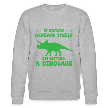 Dinosaur Dino Prehistoric Future - Stanley/Stella CHANGER Unisex Organic Sweatshirt - heather grey - Front - Nik (191cm) & Marisol (170cm)