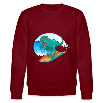 Surfing Dinosaur Dino Prehistoric - Stanley/Stella CHANGER Unisex Organic Sweatshirt - burgundy - Front - Nik (191cm) & Marisol (170cm)