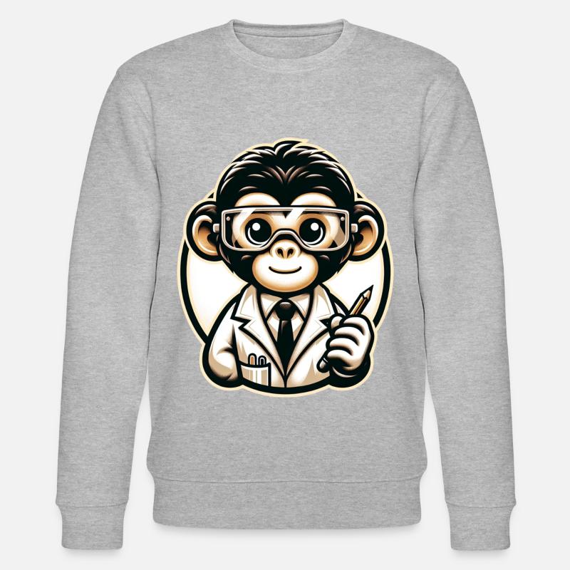 Cute Monkey Scientist - Stanley/Stella CHANGER Unisex Organic Sweatshirt - heather grey