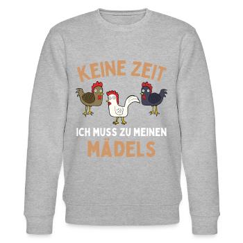 KEINE ZEIT! ICH MUSS ZU MEINEN MÄDELS! Hühner - Stanley/Stella Unisex Bio-Sweatshirt CHANGER  - Grau meliert - Vorne - Nik (191cm) & Marisol (170cm)
