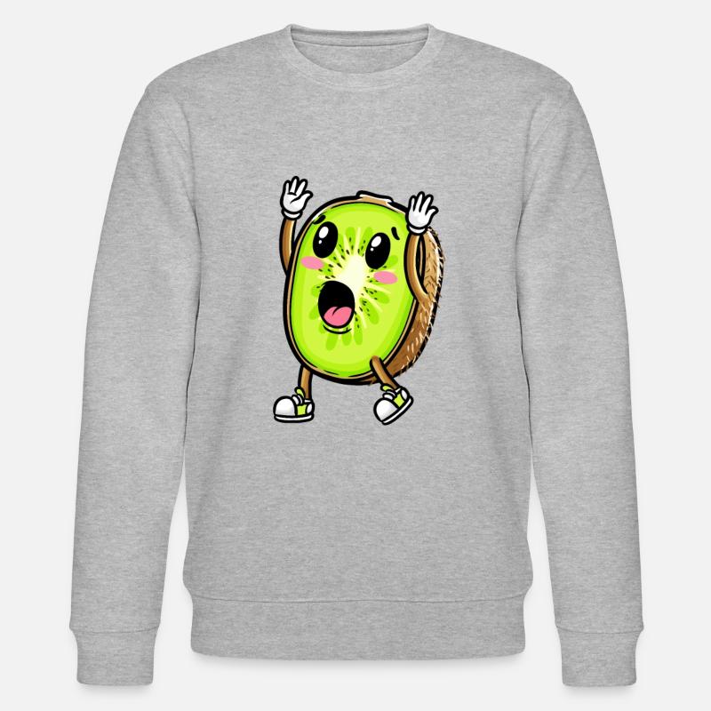 Kiwi Fruit Kawaii Emoticon - Stanley/Stella Unisex Bio-Sweatshirt CHANGER  - Grau meliert