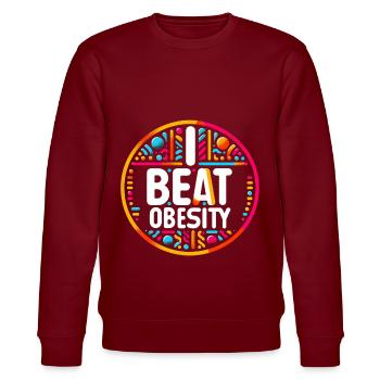 I Beat Obesity 12 - Stanley/Stella Unisex Bio-Sweatshirt CHANGER  - Burgunderrot - Vorne - Nik (191cm) & Marisol (170cm)