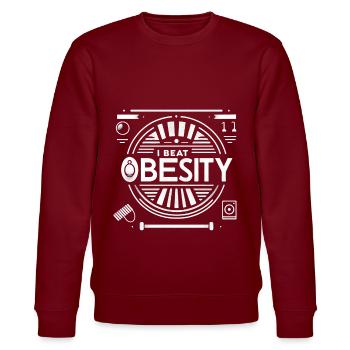 I Beat Obesity 14 - Stanley/Stella Unisex Bio-Sweatshirt CHANGER  - Burgunderrot - Vorne - Nik (191cm) & Marisol (170cm)