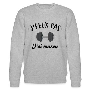 J'peux pas j'ai muscu - Sweat bio CHANGER Stanley/Stella Unisexe - gris chiné - Devant - Nik (191cm) & Marisol (170cm)