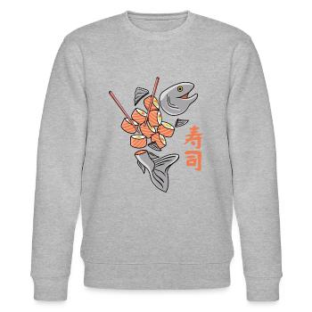 Salmon Sushi - Stanley/Stella CHANGER Unisex Organic Sweatshirt - heather grey - Front - Nik (191cm) & Marisol (170cm)