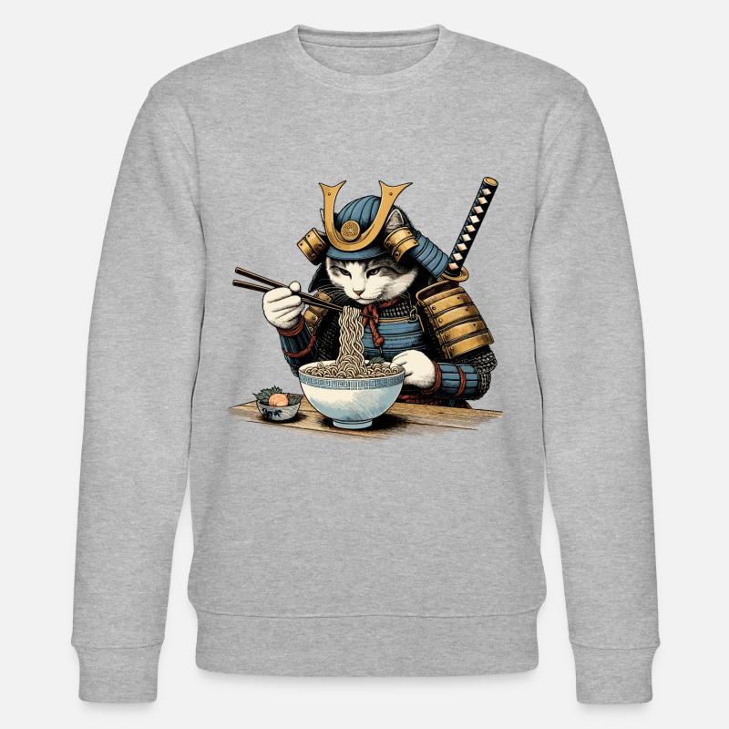 Samurai Cat Ramen Ukiyo-e - Stanley/Stella CHANGER Unisex Organic Sweatshirt - heather grey