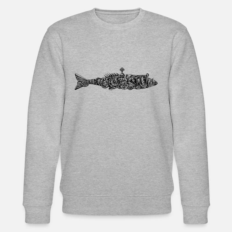 Steampunk Fish w / Wind Up Key Uhrwerk - Stanley/Stella Unisex Bio-Sweatshirt CHANGER - Grau meliert