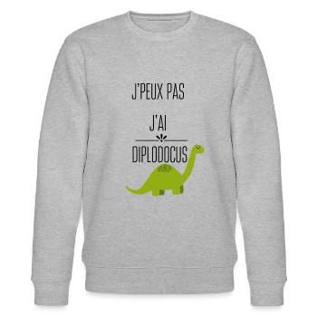 j'peux pas j'ai diplodocus - Sweat bio CHANGER Stanley/Stella Unisexe - gris chiné - Devant - Nik (191cm) & Marisol (170cm)