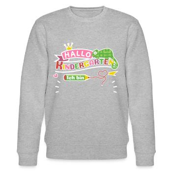 Hallo Kindergarten Chamäleon zum Personalisieren - Stanley/Stella Unisex Bio-Sweatshirt CHANGER  - Grau meliert - Vorne - Nik (191cm) & Marisol (170cm)