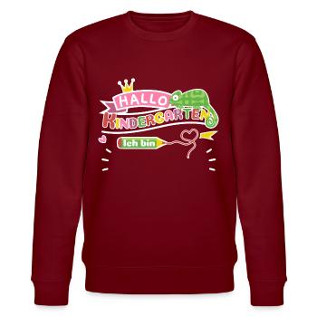 Hallo Kindergarten Chamäleon zum Personalisieren - Stanley/Stella Unisex Bio-Sweatshirt CHANGER  - Burgunderrot - Vorne - Nik (191cm) & Marisol (170cm)