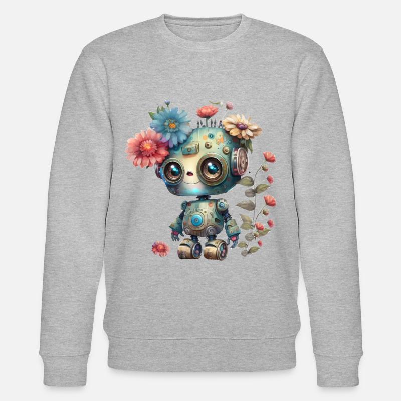 Kleiner Roboter mit Blumen - Stanley/Stella Unisex Bio-Sweatshirt CHANGER - Grau meliert