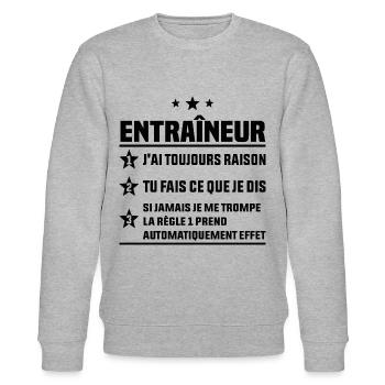 Sport Cadeau Handball Football Rugby Entraîneur - Sweat bio CHANGER Stanley/Stella Unisexe - gris chiné - Devant - Nik (191cm) & Marisol (170cm)