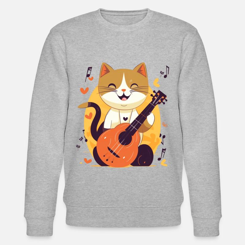 Cute cat with guitar - Stanley/Stella CHANGER Unisex Organic Sweatshirt - heather grey