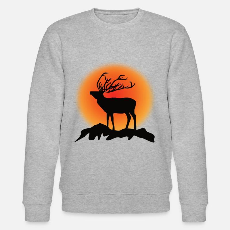 Deer Reindeer Silhouette Sunset - Stanley/Stella CHANGER Unisex Organic Sweatshirt - heather grey