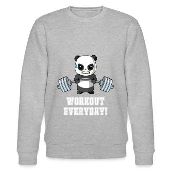 Tägliches Workout - Gewichtheben - Panda - Fitness - Stanley/Stella Unisex Bio-Sweatshirt CHANGER  - Grau meliert - Vorne - Nik (191cm) & Marisol (170cm)