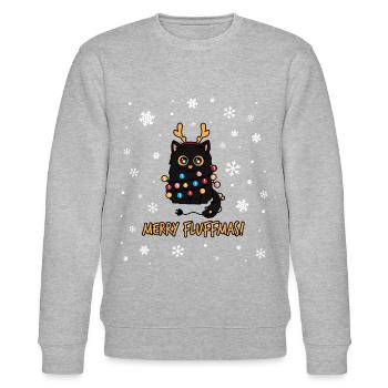 Christmas Black Fluffy Cat Gift - Stanley/Stella CHANGER Unisex Organic Sweatshirt - heather grey - Front - Nik (191cm) & Marisol (170cm)