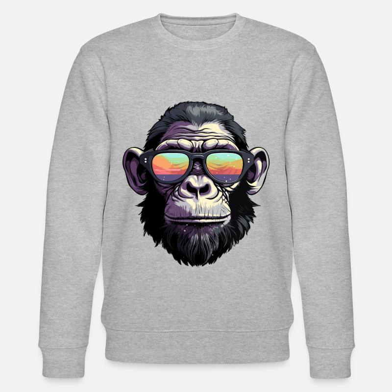 Schimpanse mit Sonnenbrille - Stanley/Stella Unisex Bio-Sweatshirt CHANGER  - Grau meliert