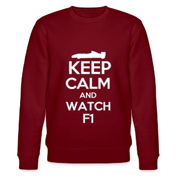 Keep calm and watch F1 Geschenkidee - Stanley/Stella Unisex Bio-Sweatshirt CHANGER  - Burgunderrot - Vorne - Nik (191cm) & Marisol (170cm)