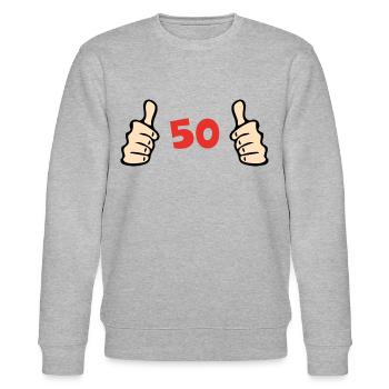 Cadeau de vœux d’anniversaire de 50 ans - Sweat bio CHANGER Stanley/Stella Unisexe - gris chiné - Devant - Nik (191cm) & Marisol (170cm)