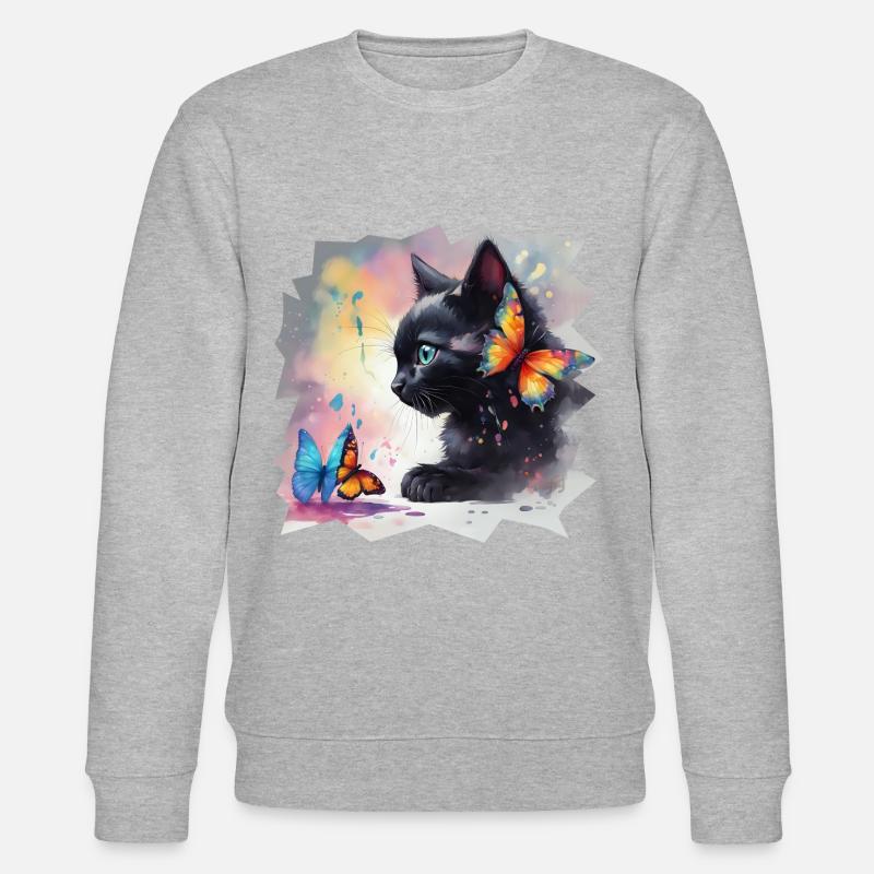 Kätzchen mit Schmetterlingen - Stanley/Stella Unisex Bio-Sweatshirt CHANGER  - Grau meliert