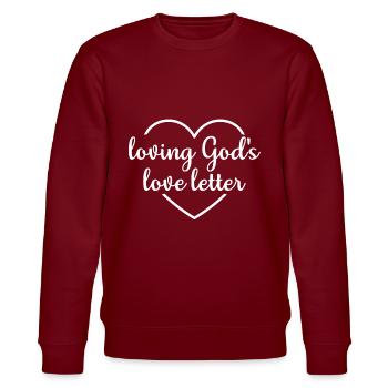 Christliches Design Loving Jesus Liebesbrief - Stanley/Stella Unisex Bio-Sweatshirt CHANGER  - Burgunderrot - Vorne - Nik (191cm) & Marisol (170cm)