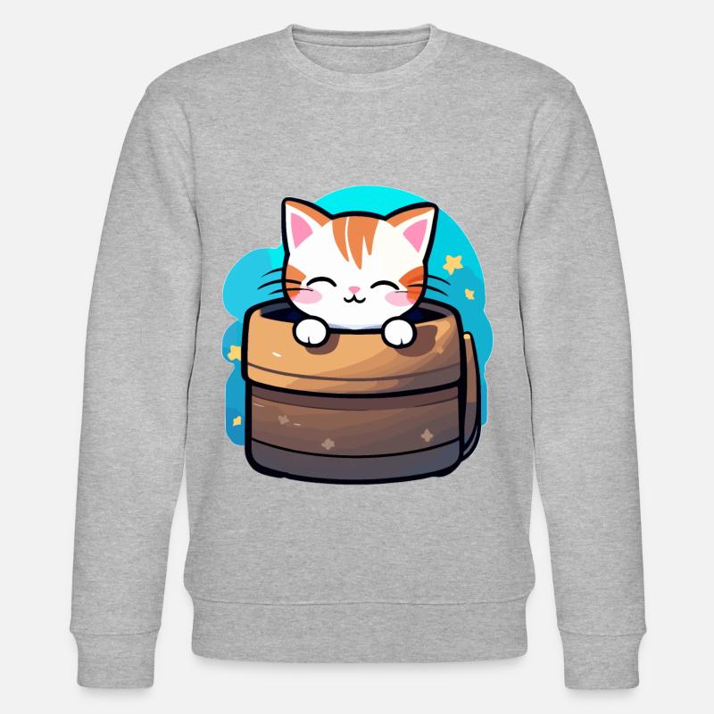 Chat mignon dans le panier - Sweat bio CHANGER Stanley/Stella Unisexe - gris chiné