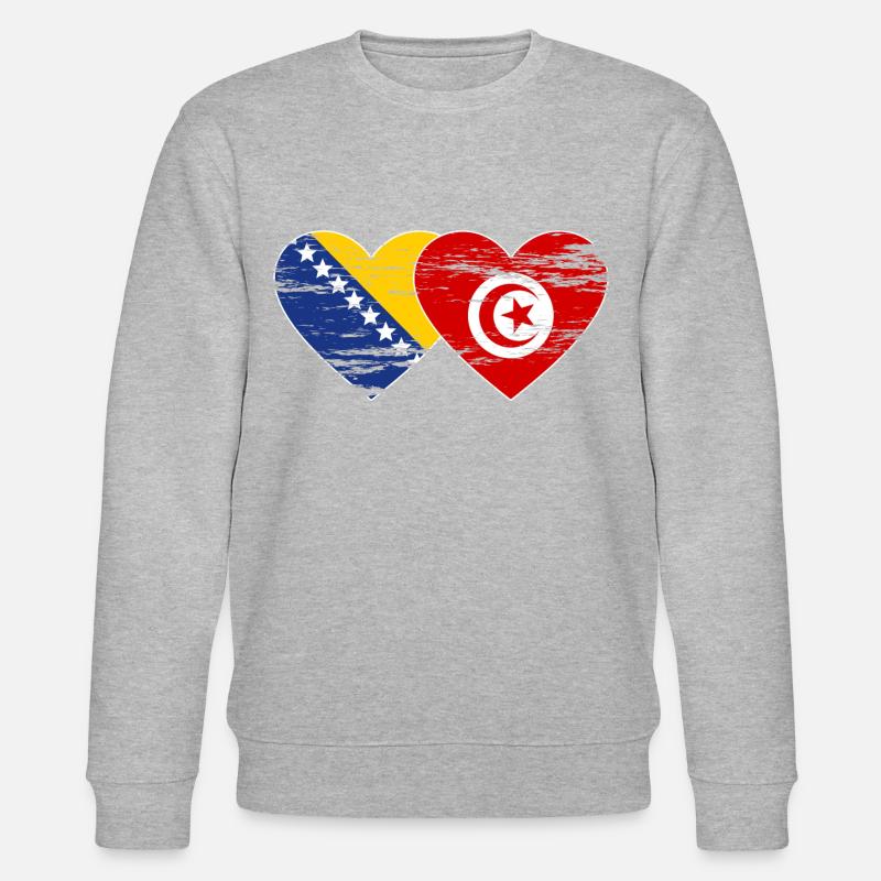Bosnie Tunisie drapeau coeur utilisé - Sweat bio CHANGER Stanley/Stella Unisexe - gris chiné