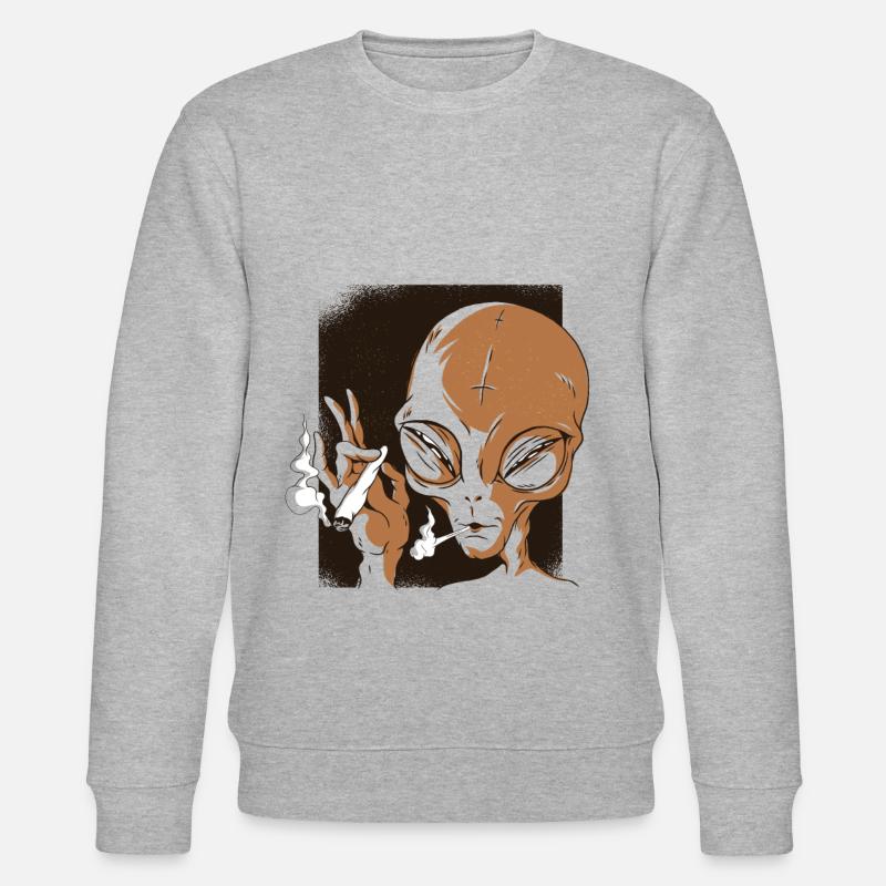 Weed Alien - Crazy Gift - Stanley/Stella CHANGER Unisex Organic Sweatshirt - heather grey