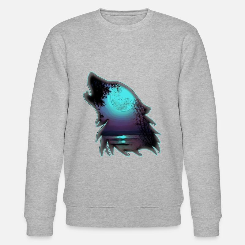 Wolf mit Mond | Yolo-Artwork - Stanley/Stella Unisex Bio-Sweatshirt CHANGER - Grau meliert