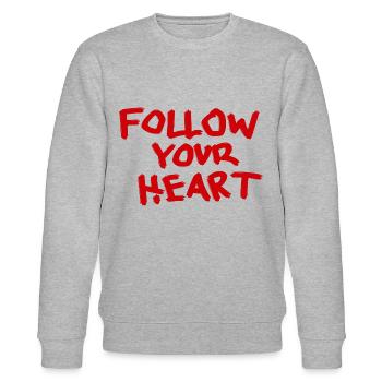 FOLLOW YOUR HEART Love Street Art Typografie - Stanley/Stella Unisex Bio-Sweatshirt CHANGER  - Grau meliert - Vorne - Nik (191cm) & Marisol (170cm)