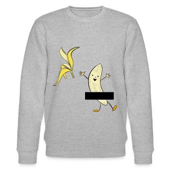 Banane nue. Idée cadeau humour censure - Sweat bio CHANGER Stanley/Stella Unisexe - gris chiné - Devant - Nik (191cm) & Marisol (170cm)