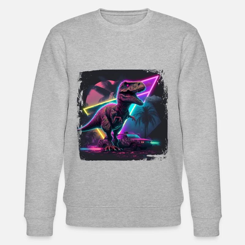 80s synthwave design with dinosaur - Stanley/Stella CHANGER Unisex Organic Sweatshirt - heather grey