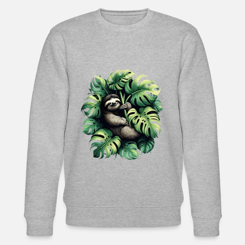 Monstera deliciosa sloth gift - Stanley/Stella CHANGER Unisex Organic Sweatshirt - heather grey
