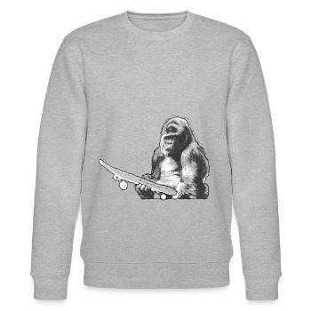 Skaten Skateboard Affe Monkey - Stanley/Stella Unisex Bio-Sweatshirt CHANGER  - Grau meliert - Vorne - Nik (191cm) & Marisol (170cm)