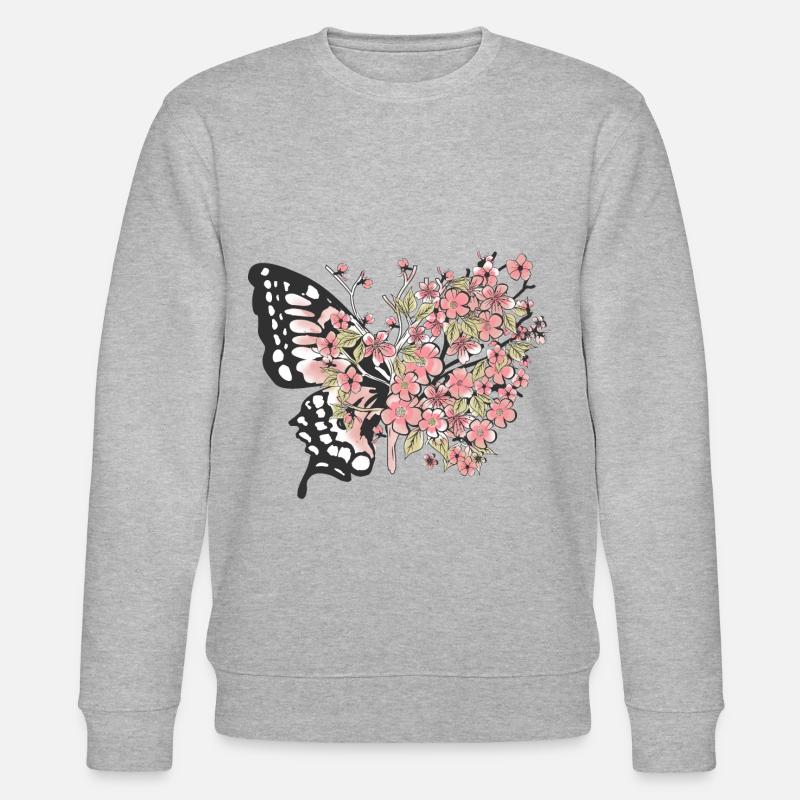 Papillons fleurs aiment printemps nature - Sweat bio CHANGER Stanley/Stella Unisexe - gris chiné