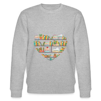 Lesezitat Herz Bücherregale Bibliothek Buchliebhaber - Stanley/Stella Unisex Bio-Sweatshirt CHANGER  - Grau meliert - Vorne - Nik (191cm) & Marisol (170cm)