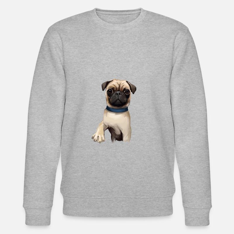 Mops Hund Aquarell Gemälde Illustration - Stanley/Stella Unisex Bio-Sweatshirt CHANGER  - Grau meliert