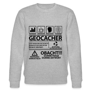 Geocacher Geocaching Witzige Geschenkideen Sprüche - Stanley/Stella Unisex Bio-Sweatshirt CHANGER  - Grau meliert - Vorne - Nik (191cm) & Marisol (170cm)