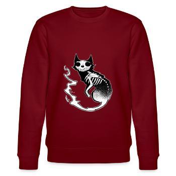 Totenkopf schwarze Katze dunkle Halloween dotwork Kunst - Stanley/Stella Unisex Bio-Sweatshirt CHANGER  - Burgunderrot - Vorne - Nik (191cm) & Marisol (170cm)
