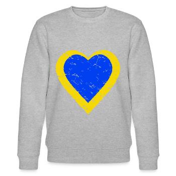 Solidarité avec l’Ukraine - cœur bleu jaune - Sweat bio CHANGER Stanley/Stella Unisexe - gris chiné - Devant - Nik (191cm) & Marisol (170cm)